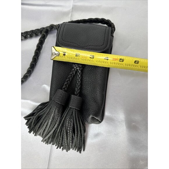 Rebecca Minkoff Black Leather Crossbody Bag With Braided Strap & Tassels - Picture 7 of 7